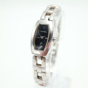 Fossil F2 Ladies Watch Silver Tone 16mm Black Dial Bracelet ES-9751 New Battery